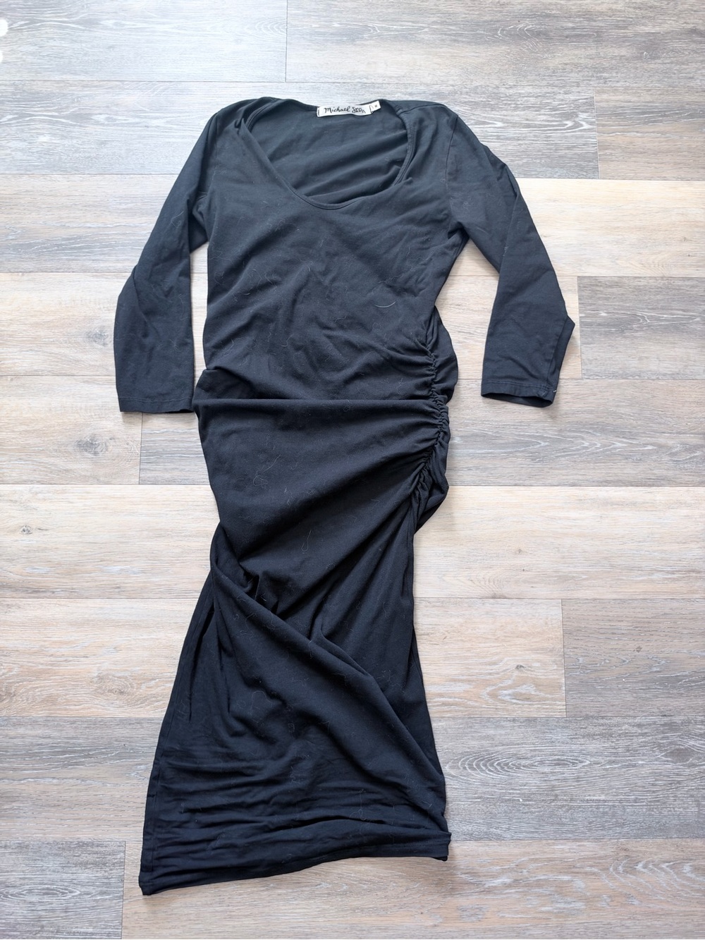 Michael Stars Black Long Sleeve Side-Ruched Maxi Dress